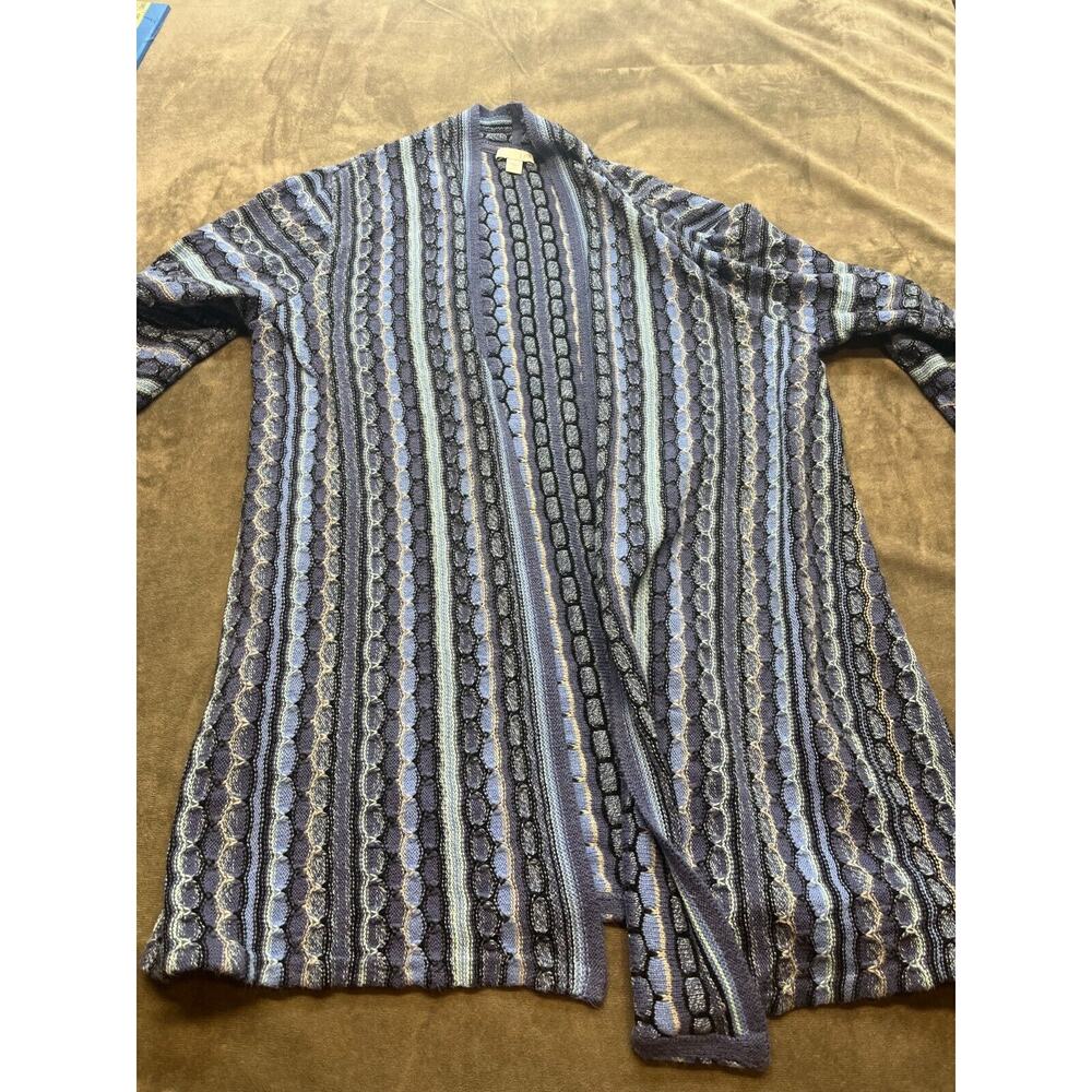 J. Jill Cardigan Blue‎ duster large petite crochet Sweater Gray